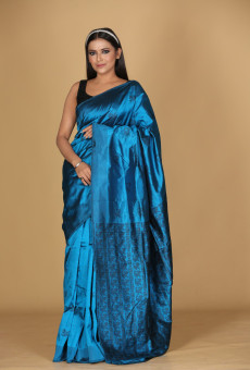 Tantuj Mayur Design Dark Peacock Blue Saree