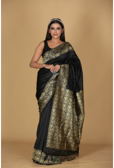 Tri Mogor Design Black Saree with Golden Buta and Border Tri Mogor Design Black Saree with Golden Buta and Border