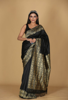 Tri Mogor Design Black Saree with Golden Buta and Border