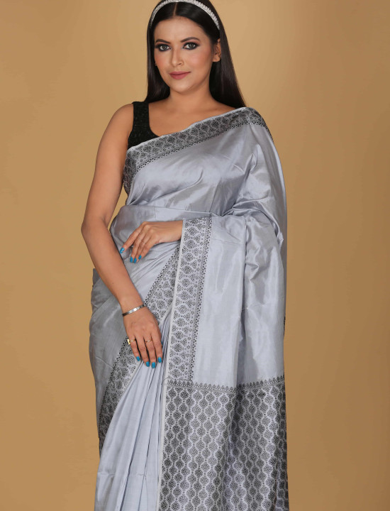 Mili Juli Gray Saree with White and Gray Design