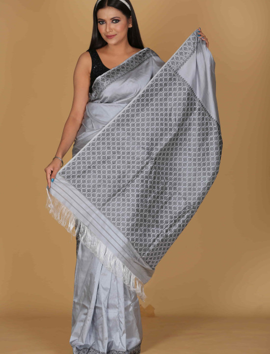 Mili Juli Gray Saree with White and Gray Design