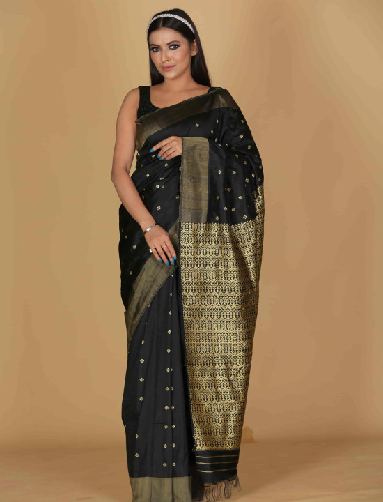 Toramai Small Buta Design Saree – Black with Golden Buta Accents