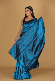 Tantuj Mayur Design Dark Peacock Blue Saree