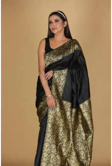 Tri Mogor Design Black Saree with Golden Buta and Border Tri Mogor Design Black Saree with Golden Buta and Border