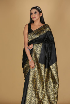 Tri Mogor Design Black Saree with Golden Buta and Border
