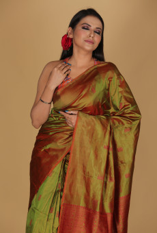 Damini buta mehendi green coloured saree