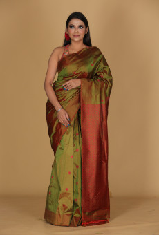 Damini buta mehendi green coloured saree