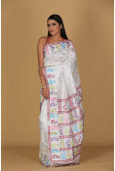 Dragon Buta White Saree