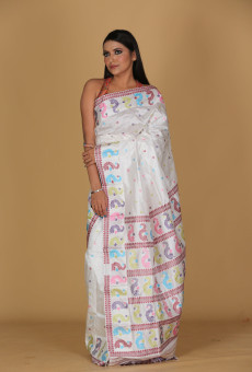Dragon Buta White Saree