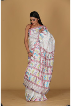 Dragon Buta White Saree