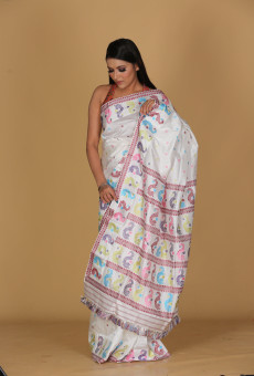 Dragon Buta White Saree