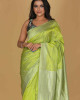 Hawali Design Parrot Saree – White Base with Green Border