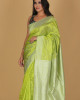 Hawali Design Parrot Saree – White Base with Green Border Hawali Design Parrot Saree – White Base with Green Border