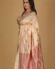 Miri Design Beige Saree – White Patterns with Cream Border Miri Design Beige Saree – White Patterns with Cream Border