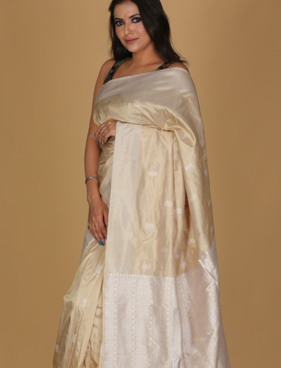 Small Muga Golden Beige Saree Small Muga Golden Beige Saree