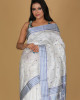 Gol Pata Design Beige and White Saree – Blue and Dark Blue Border Gol Pata Design Beige and White Saree – Blue and Dark Blue Border