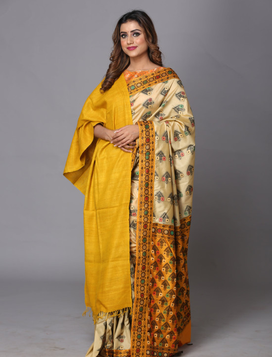Eri Stole – Handwoven Elegance in Orange Gold