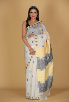 Summer Silk Off-White Saree with Black and Gold Buta Design