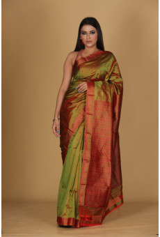 Mousumi Design Mehendi Green Saree with Red Dig and Green Buta Mousumi Design Mehendi Green Saree with Red Dig and Green Buta