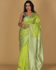 Hawali Design Parrot Saree – White Base with Green Border Hawali Design Parrot Saree – White Base with Green Border