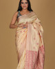 Miri Design Beige Saree – White Patterns with Cream Border Miri Design Beige Saree – White Patterns with Cream Border