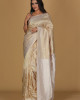 Hawali Design Beige Saree – White Patterns with Cream Border Hawali Design Beige Saree – White Patterns with Cream Border