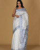 Gol Pata Design Beige and White Saree – Blue and Dark Blue Border Gol Pata Design Beige and White Saree – Blue and Dark Blue Border