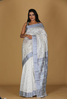 Chandramara Design Light Blue Saree – White Patterns with Cream Border