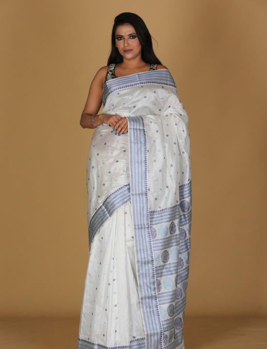 Chandramara Design Light Blue Saree – White Patterns with Cream Border